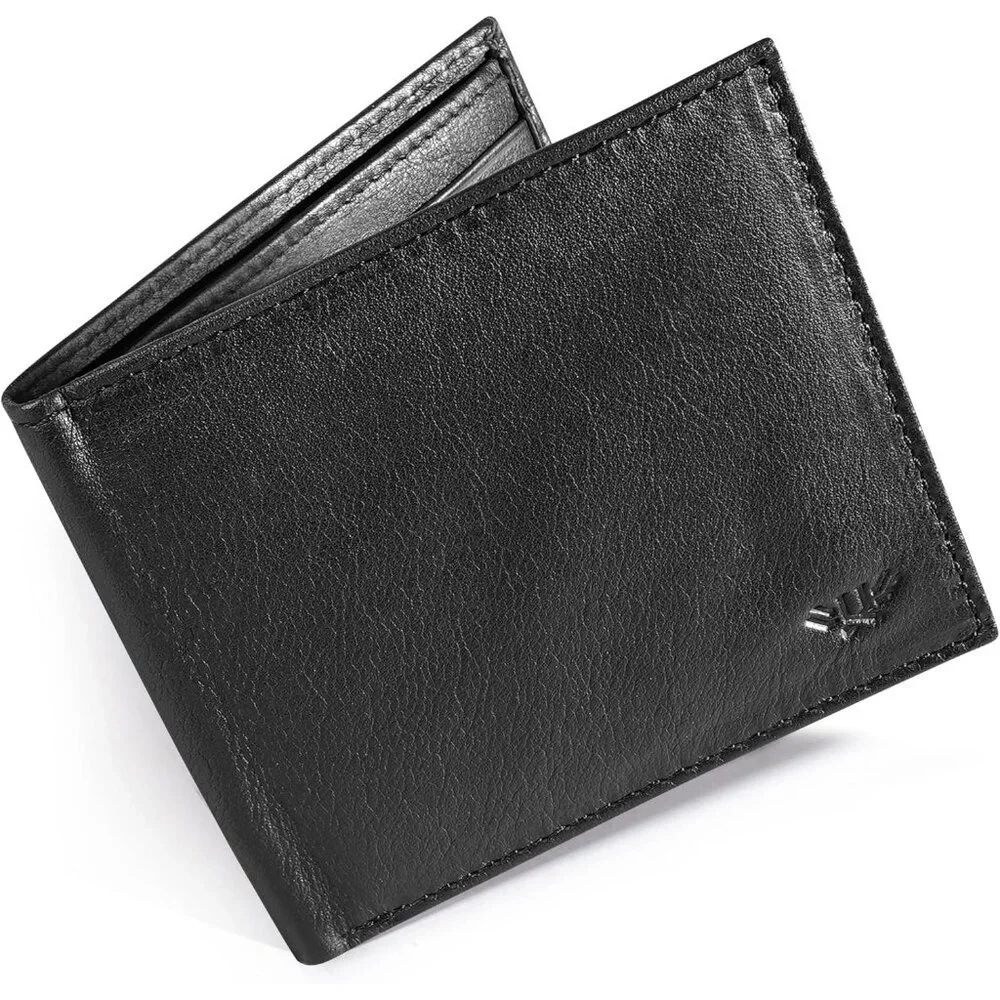 Men's Fashion Genuine Leather Slim Bifold Black Wallet Card Stylish Blocking